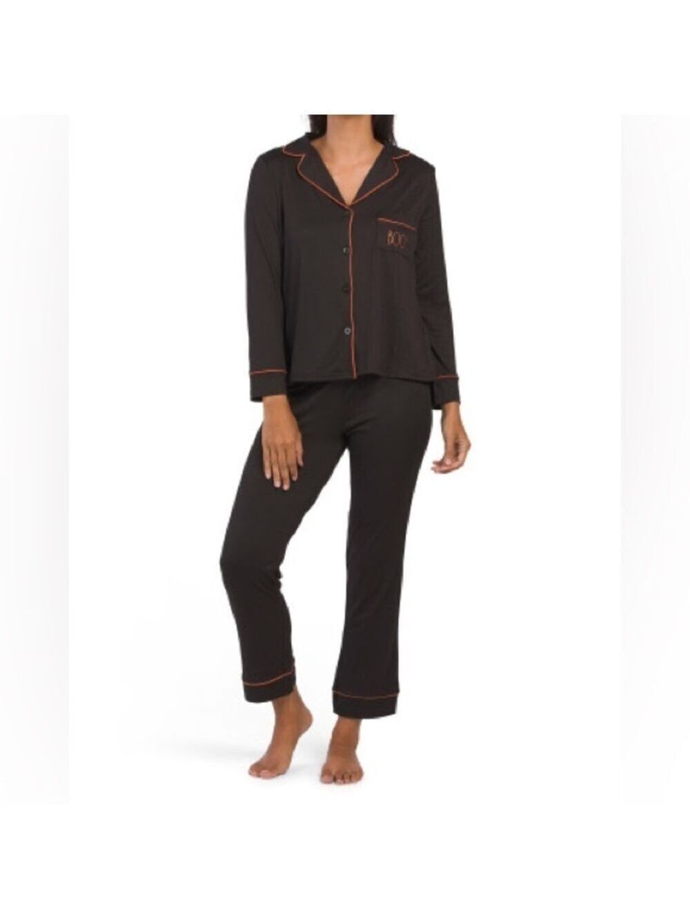Rae Dunn Women’s Boo Notch Long Sleeve Pajama Set Black Size Medium